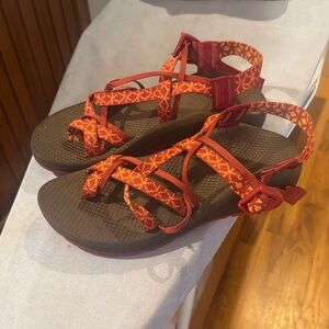 Chaco Women's Sandals with Vibrant Red and Orange Straps